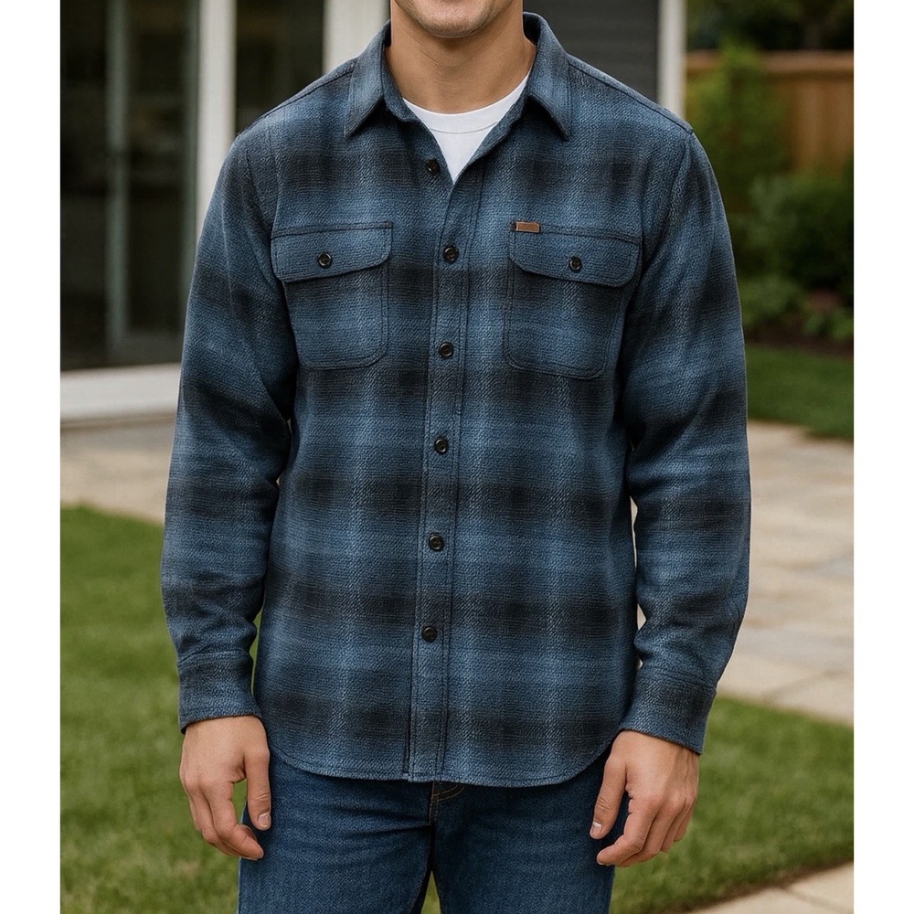 NWT Orvis‎ Men's XL Flannel Shirt Blue Black Plaid Heavyweight Thick Cotton Warm